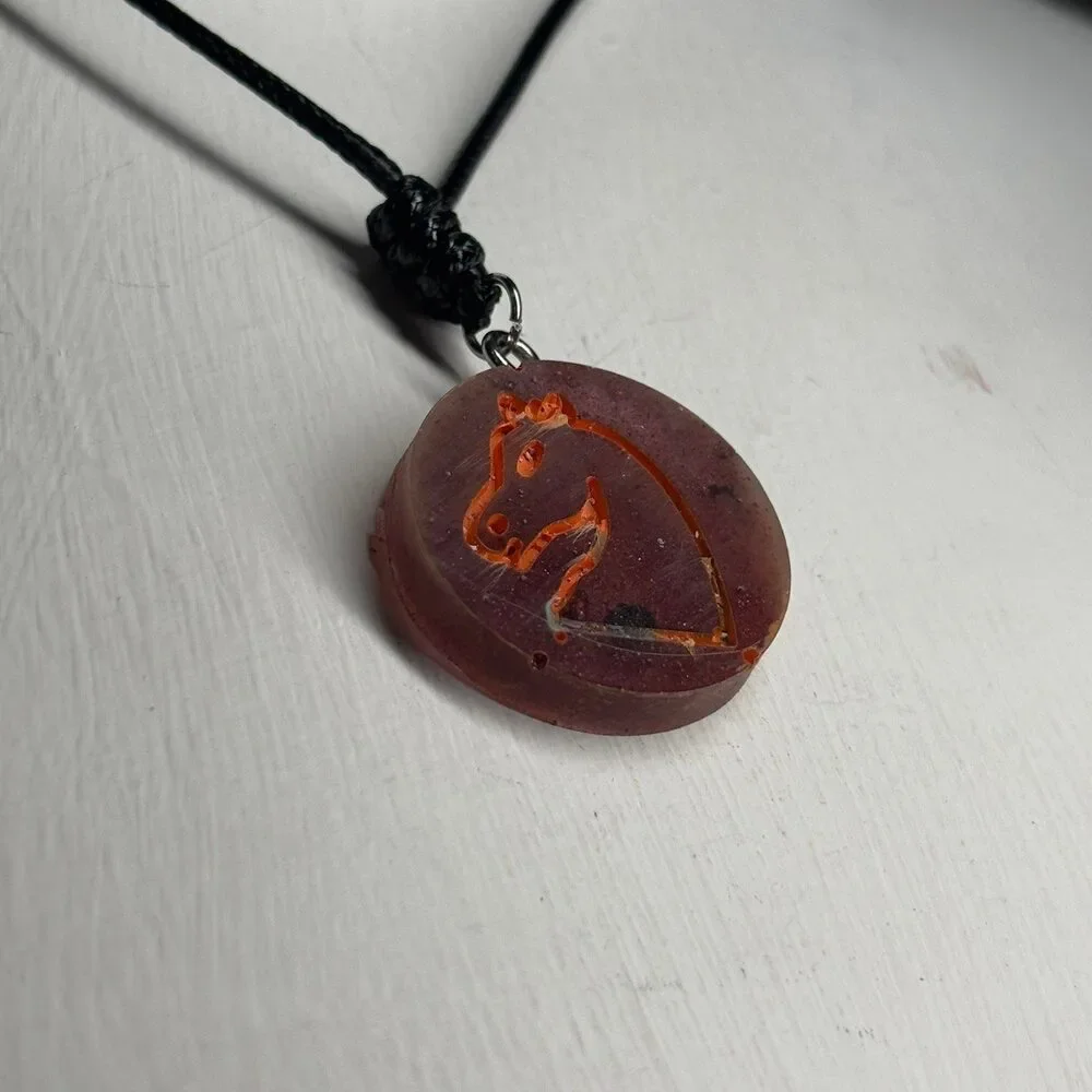 Faded Red Knight - Handmade Resin Chess Necklace - Picture 6 of 6